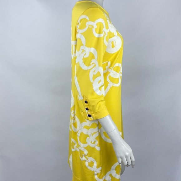 Lilly‎ Pulitzer Jonah Shift Dress Women L 3/4 Sleeve Stretch Yellow Chain Key